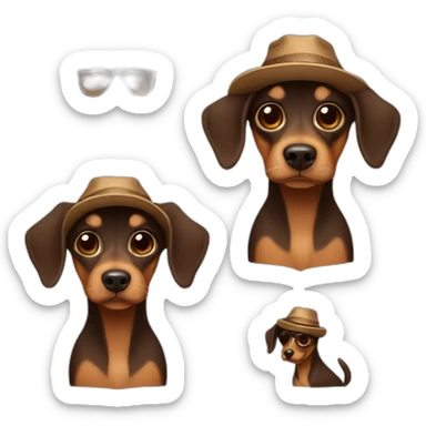 A dog with race of pincher nain with brown fur and with sunglasses and hat  sticker