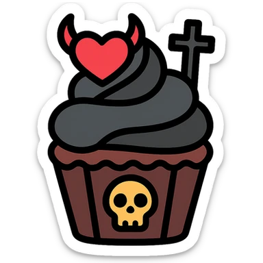 gothic cupcake icon, color outlined style, dark gothic elements sticker