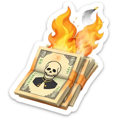 fiery exploding stack of russian ruble notes sticker