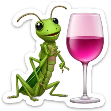 grasshopper with a glass of pink wine sticker