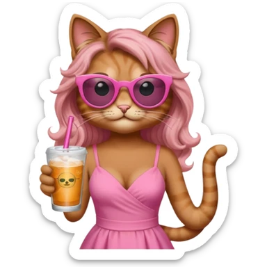 cat long curling hair in drink holders with sunglasses dikkine dress sticker