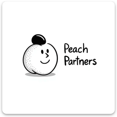 hand-drawn doodle of a playful peach with handwritten text 'Peach Partners' sticker