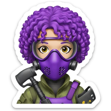 purple curly haired painitball player sticker