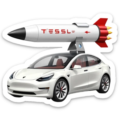 Tesla model 3 white. Two rockets mounted flat on roof sticker
