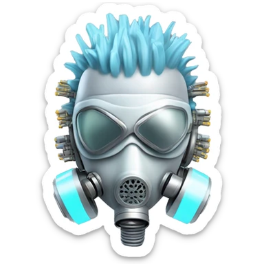 Light blue Mohawk female cyborg head with silver respirator mask and circuits sticker