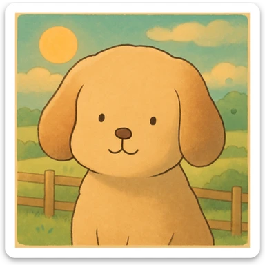 Maintain the simple and delicate linework of the reference drawing, but color it in pastel tones, in the Ghibli style, with a 1:1 format. sticker