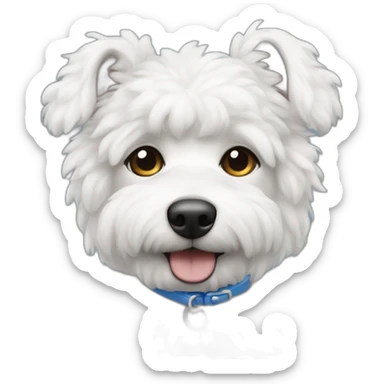 caniche blanco con correa azul y pelado sticker