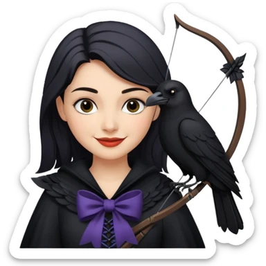 Alysanne Blackwood from Game of Thrones. She is known as black aly and is the Wife of Cregan Stark. I have her looking like Hande Erçel. Show her with a raven and a bow. Have her smirking, smiling, laughing sticker