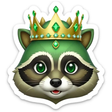Bright green colored Racoon , with jewelled crown sticker