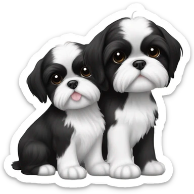 Two black and white shitz tzu puppies  sticker