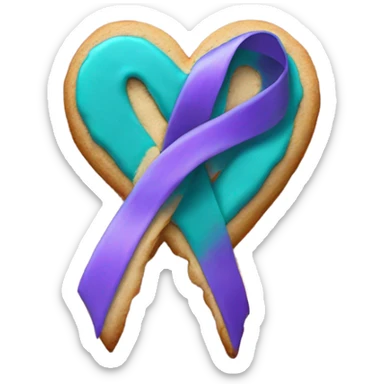 Cookie heart with teal purple support ribbon sticker