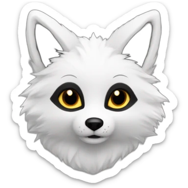 A white furry fox whit black inside ears and half bottom of ears, brown eyes and black white pupils and black arm socks fur like sticker