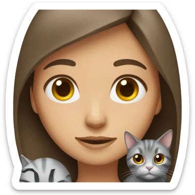 brown straight hair girl with a grey cat sticker