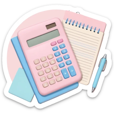 Soft pastel flatlay with pastel pink calculator, beige pen, and study notes  sticker