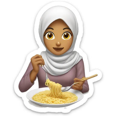 hijabi girl eating noodles sticker
