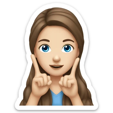 white girl with brown hair and blue eyes holding up a peace with her hands  sticker