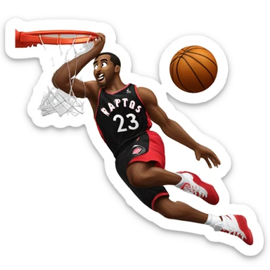 toronto raptors basketball player dunking on net  sticker