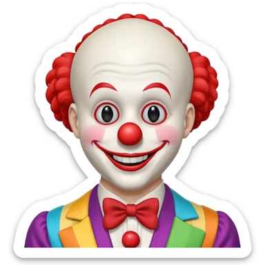 A white animatronic humanoid male clown mannequin sticker