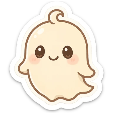 chibi ghost sticker with small swirl on head, soft shadows, glossy highlights, sweet smiling expression sticker