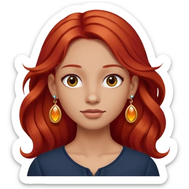 une personne joli, aved des cheveux long roux, des boucles d'oreilles de face dans un rond sticker