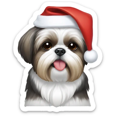 Shihtzu with a Santa Hat on sticker
