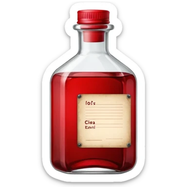 red ink bottle with label sticker
