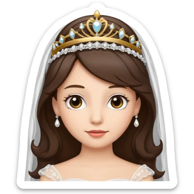 bride veil, brunette hair and tiara,  sticker