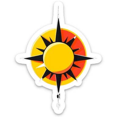 Red rising sun forming a star with broken chains underneath sticker