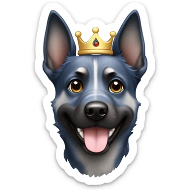 A smiling malinois dark blue merle without red color with a crown on his head sticker
