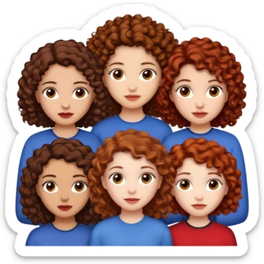 4 group of girls first one light skin brown hair curly and hazel eyes second one light skin brown curly hair brown eyes third one black straight hair pale skin and brown eyes fourth one red hair pale skin hazel eyes sticker