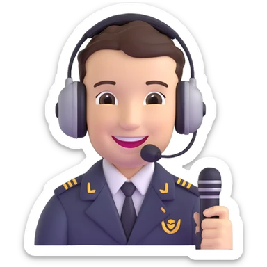 pilot, smiling, headset microphone sticker