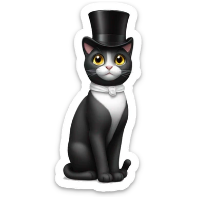 Cat black and white a top hat sticker