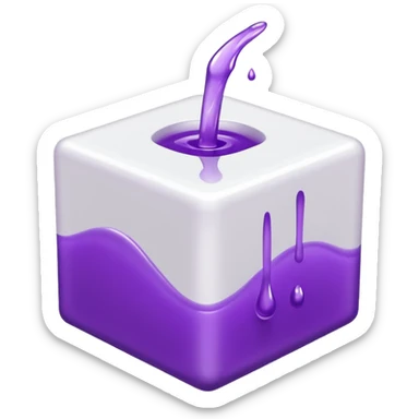a white cub with purple liquid that is tipped over with the liquid slightly pouring out sticker