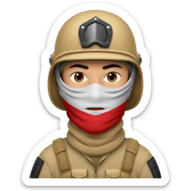 
an Iraqi soldier with a serious face, wearing a helmet and a balaclava covering his mouth sticker