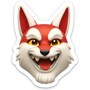 red kitsune mask, slight smile sticker
