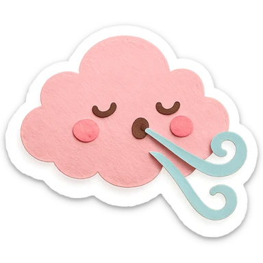 kawaii pink cloud, blowing gentle pastel wind, soft pastel colors, no limbs, full body, paper craft style sticker