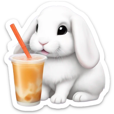 White mini lop rabbit drinking boba tea sticker