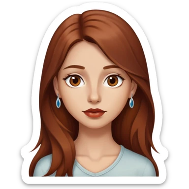 A young woman with long chestnut-brown hair, a nose piercing, and slightly reddish lips. sticker