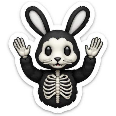 Emoji tête de peluche Lapin squelette noire qui fait bonjour de la main  sticker