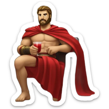 The Spartan Leonidas and his red cape with a relaxing cocktail on a sofa. sticker