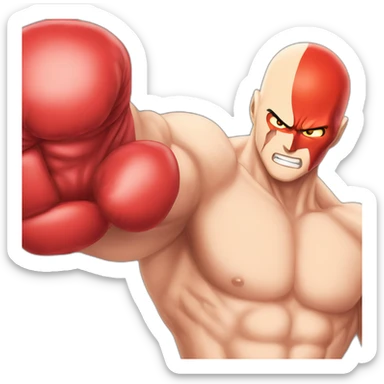 Angty Saitama with his red giant hand punching sticker