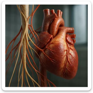 vagus nerve extending towards the heart, hyper realistic 4K style, anatomical details, clinical atmosphere sticker