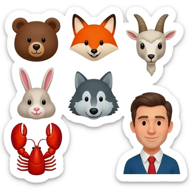 animal (bear, fox, goat, hare, woolf, lobster, man) choir face sticker