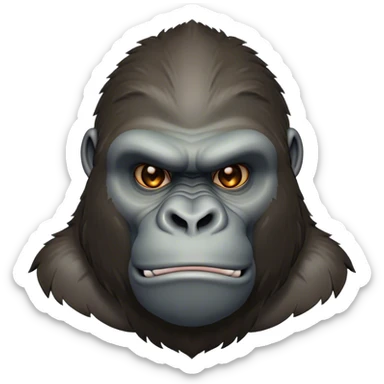 Cinematic Noble Gorilla Portrait Emoji, Poised and commanding, with a massive, muscular build cloaked in dense, rich fur and deep, soulful eyes, Simplified yet sharp and sophisticated features, highly detailed, glowing with a soft, dignified jungle glow, high shine, intelligent and formidable, stylized with an air of primate majesty, focused and authoritative, soft glowing outline, capturing the essence of a watchful guardian that feels as though it could step out of the screen with effortless authority! sticker