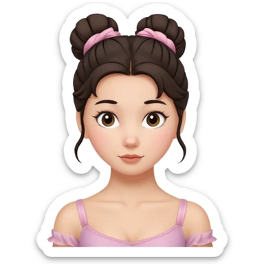 white girl a single messy ballet bun, dark hair,  sticker