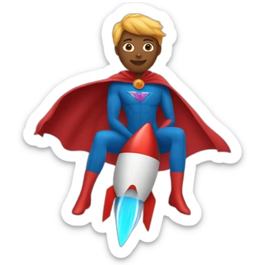 person dressed with a superhero cape but without mask is riding on a rocket sticker