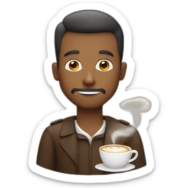 White bold man with cappuccino sticker