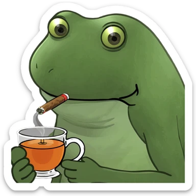 mob boss Italian frog smoking a cigar, with a stern expression, taking tea sticker