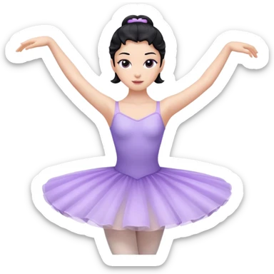 Cinematic Light Purple Ballerina Portrait Emoji, rendered in a realistic, vector-style with minimal shading.  with porcelain skin, smooth deep black hair falling in soft waves, and calm, inviting eyes. sticker