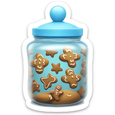 Realistic glass cookie jar with light blue lid full of gingerbread cookies isolated.  sticker